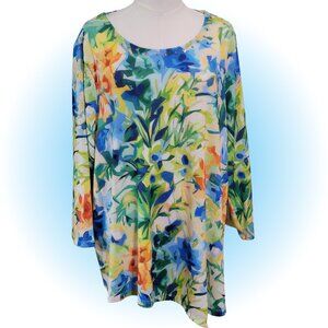 NWT ABSTRACT FLORAL STUDDED DETAIL WOMEN'S ASYMETRICAL HEM TOP BLOUSE 2XL XXL